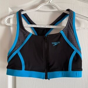 Speedo Black and Blue Zip-Front Sports Bra